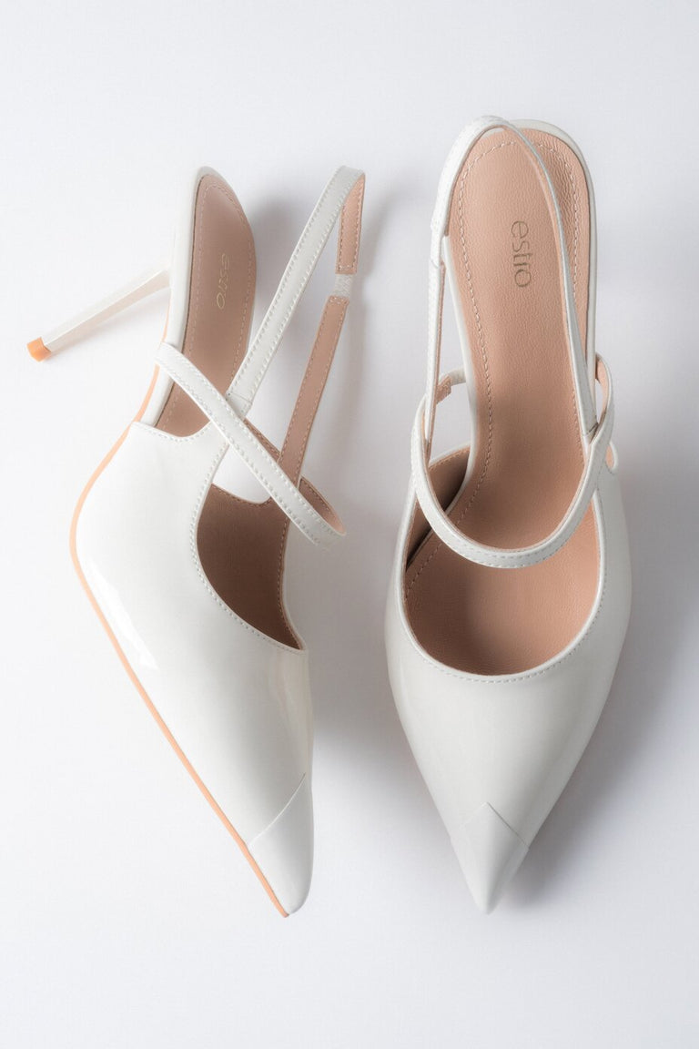 Women’s Milky Beige Patent Leather Slingback Pumps with Pointed Toe Estro ER00119700.