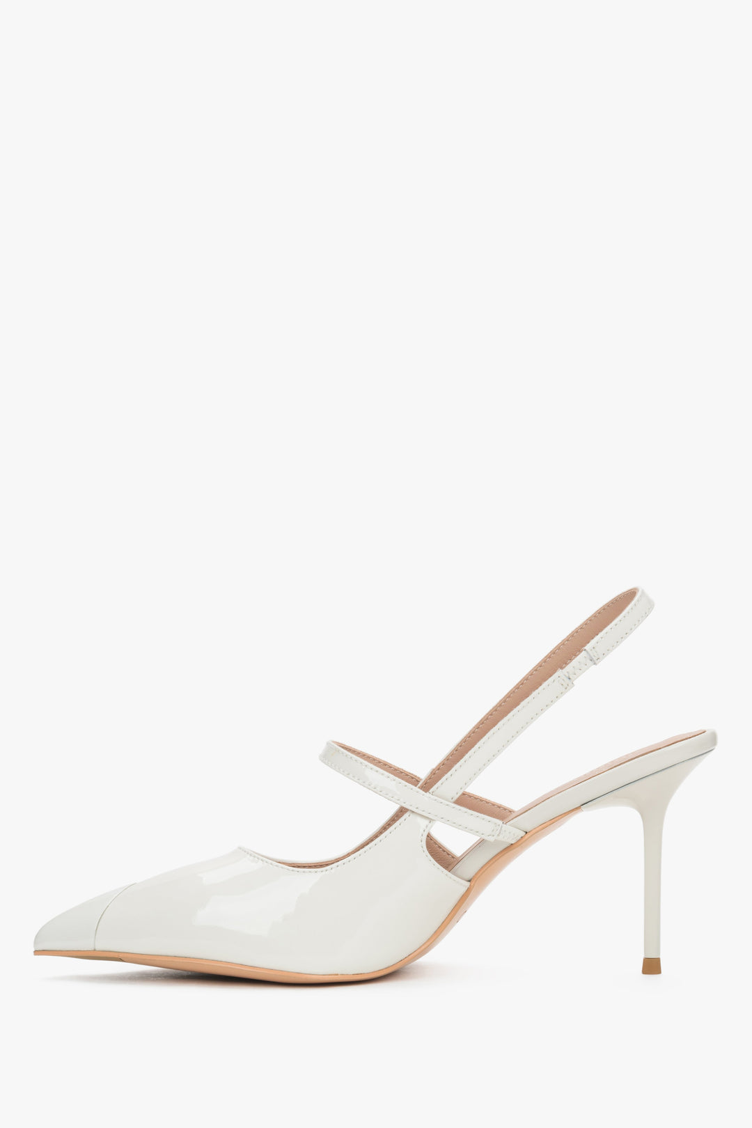 Sophisticated 9 cm stiletto pumps in a mirror-finish milky beige, Estro.