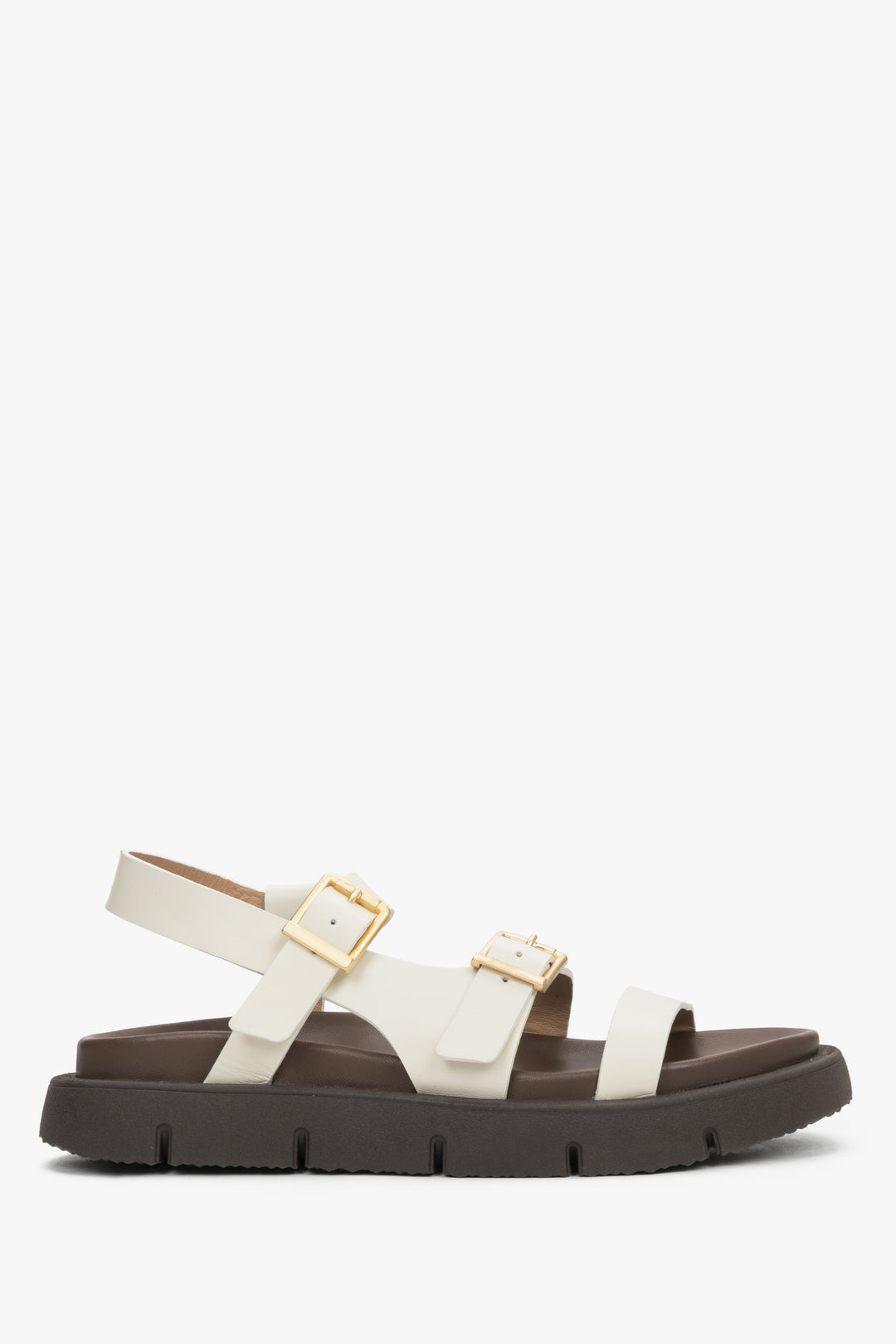 Women’s Milky-Beige Sandals made of Genuine Leather with Flexible Sole Estro ER00119834.