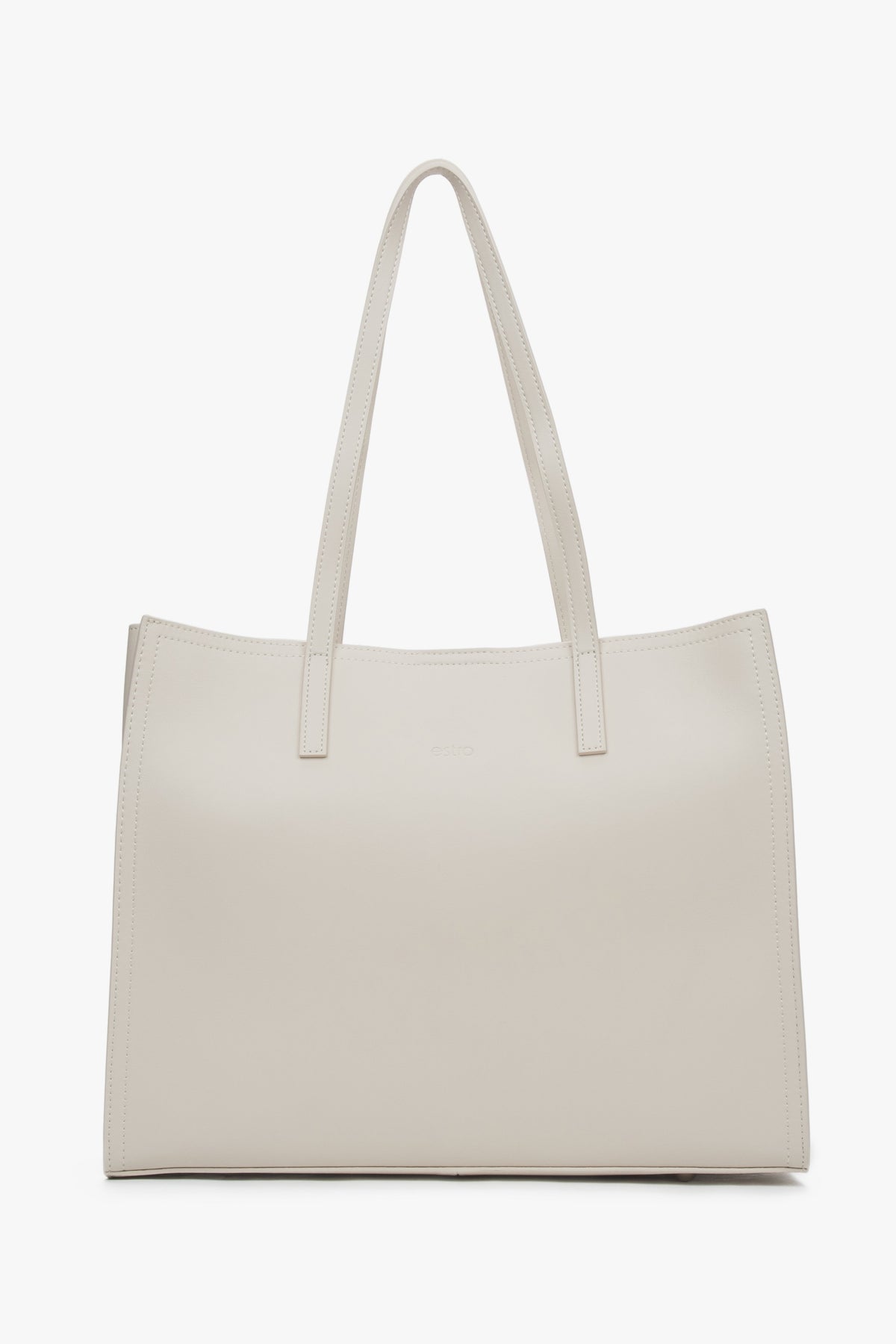 Women's Milky Beige Shopper Bag in Genuine Leather Estro ER00117104.