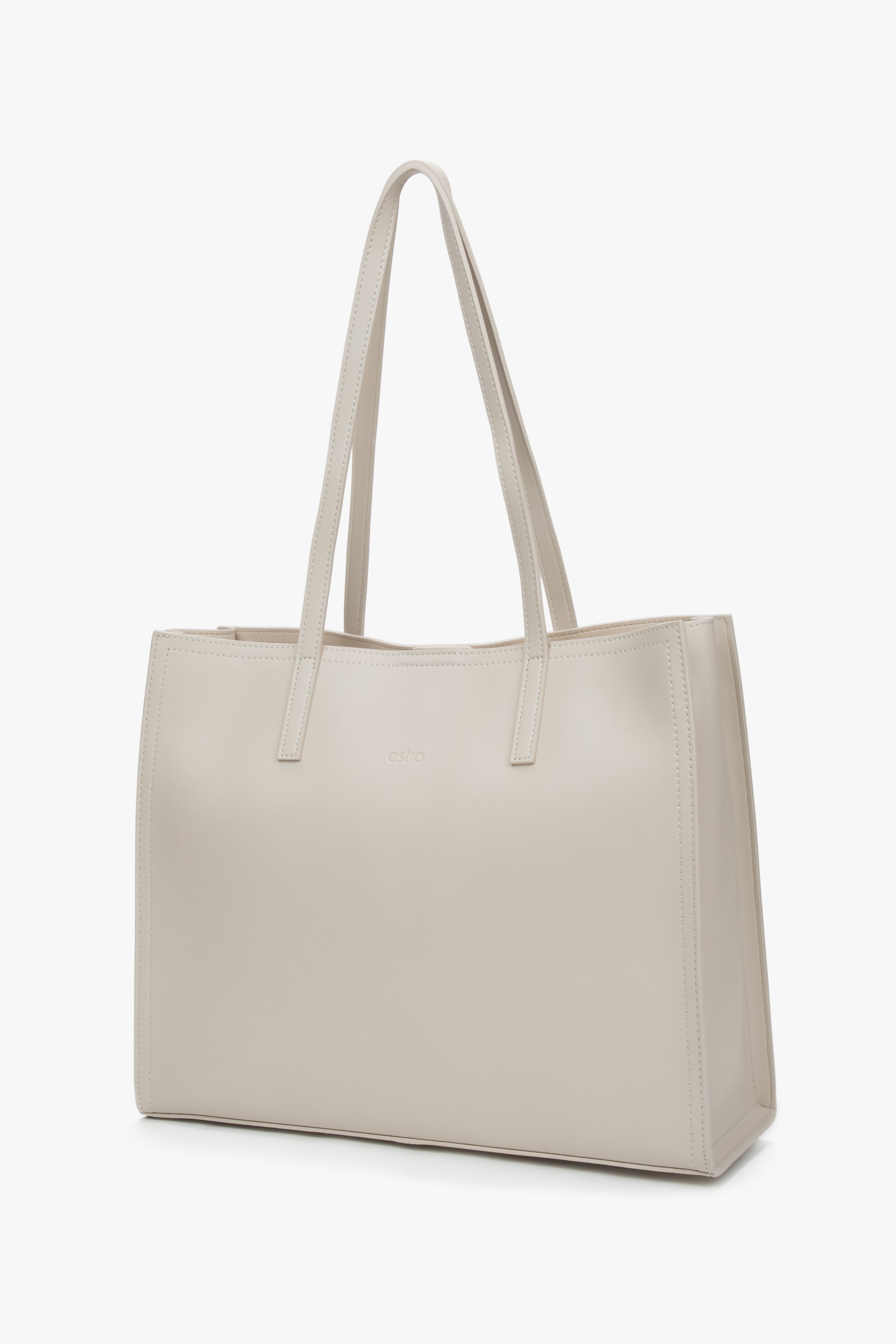 Women’s milk-beige leather shopper bag by Estro.