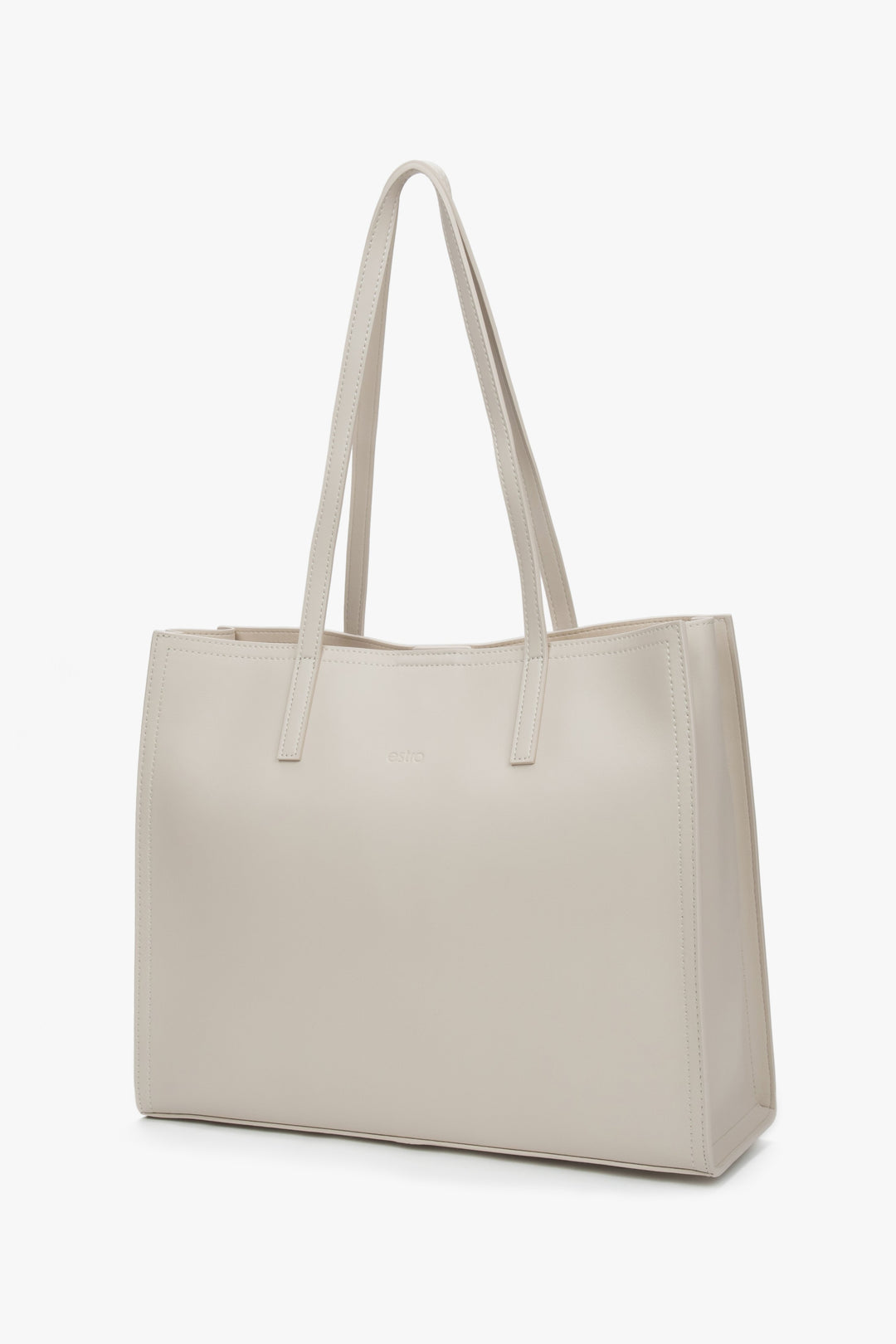 Women’s milk-beige leather shopper bag by Estro.