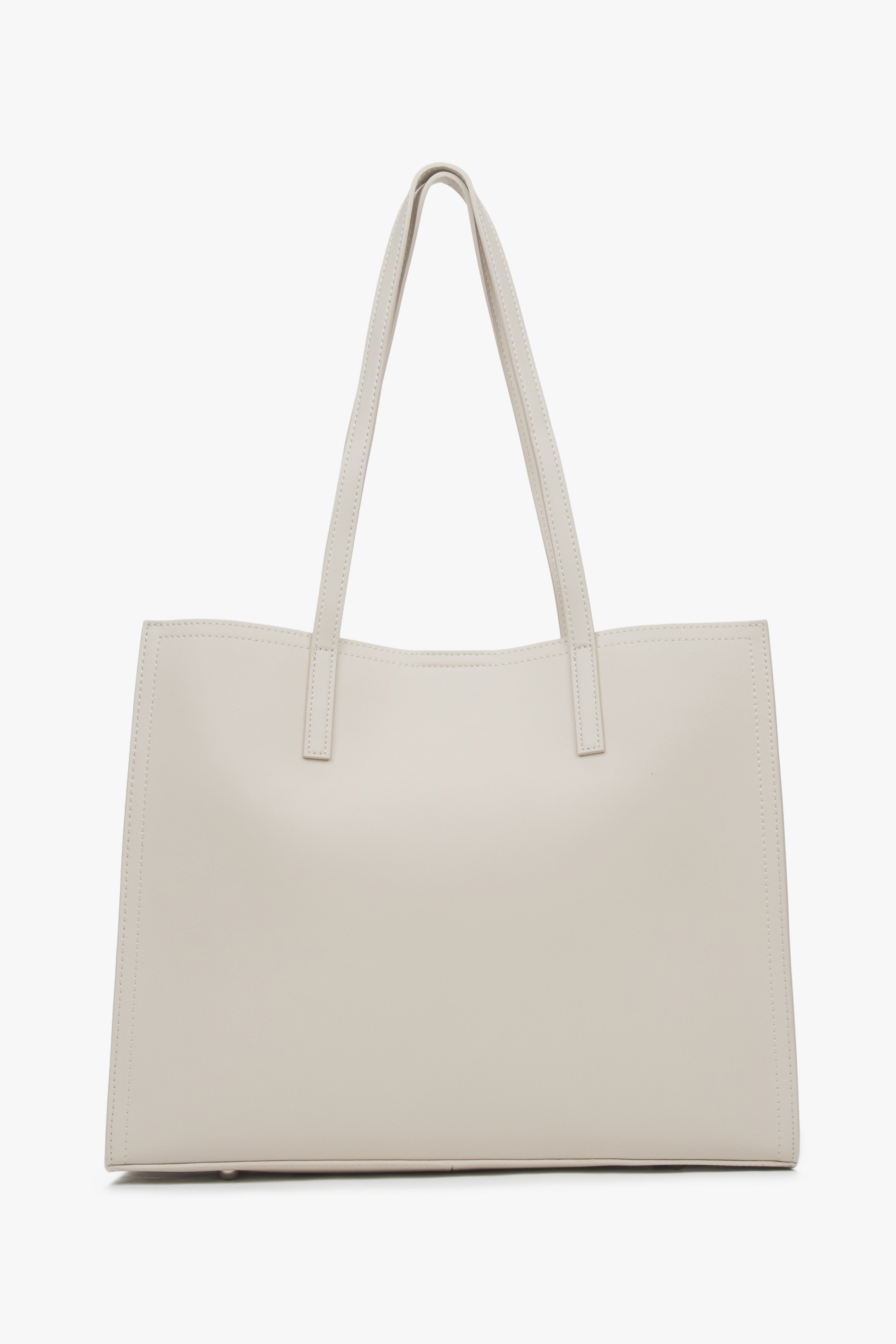 Made of genuine leather, milk-beige women’s shopper bag by Estro.