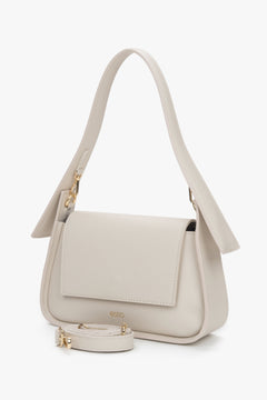 Women's milky beige shoulder bag from premium Italian genuine leather, Estro.
