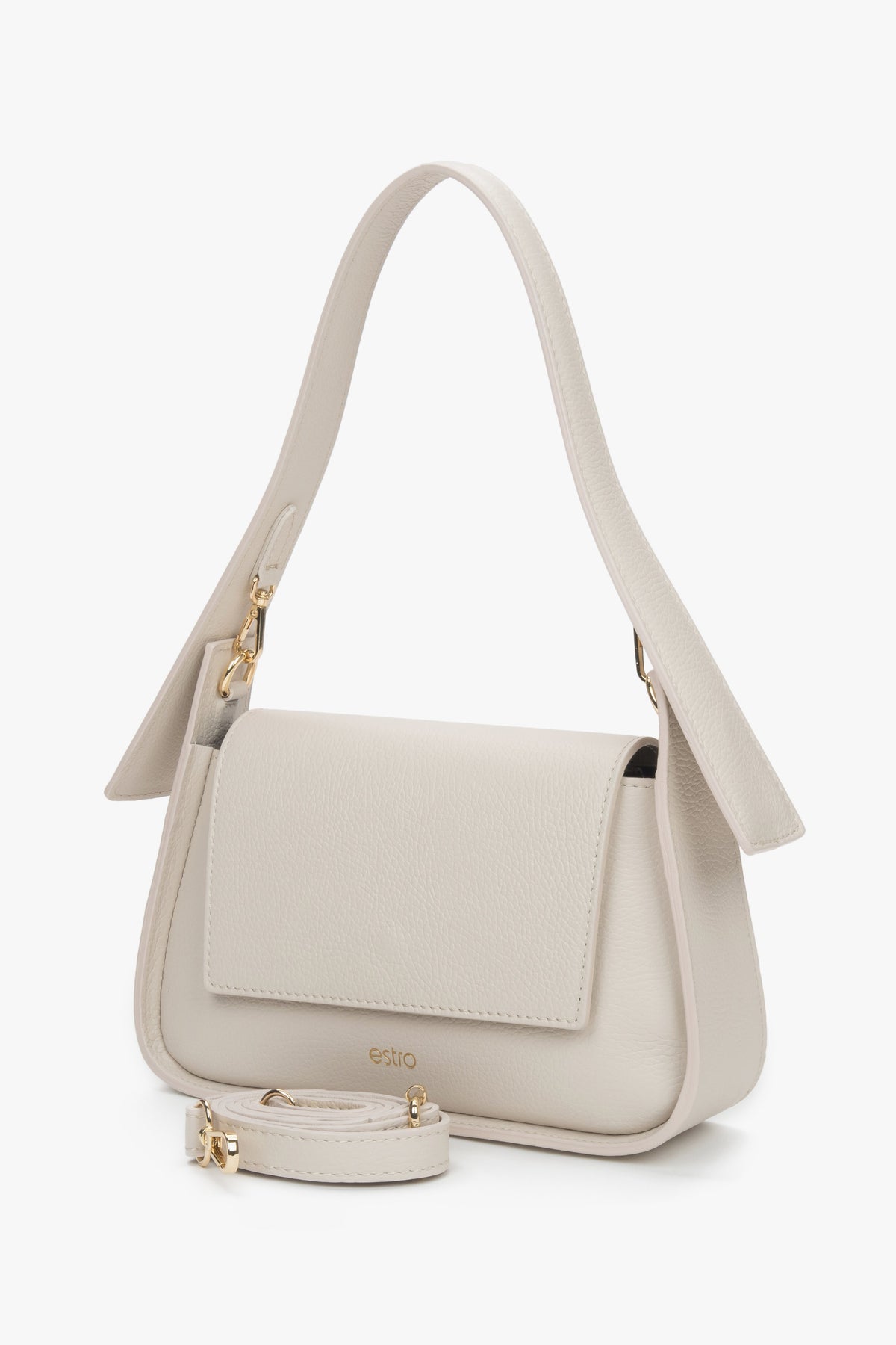 Women's milky beige shoulder bag from premium Italian genuine leather, Estro.