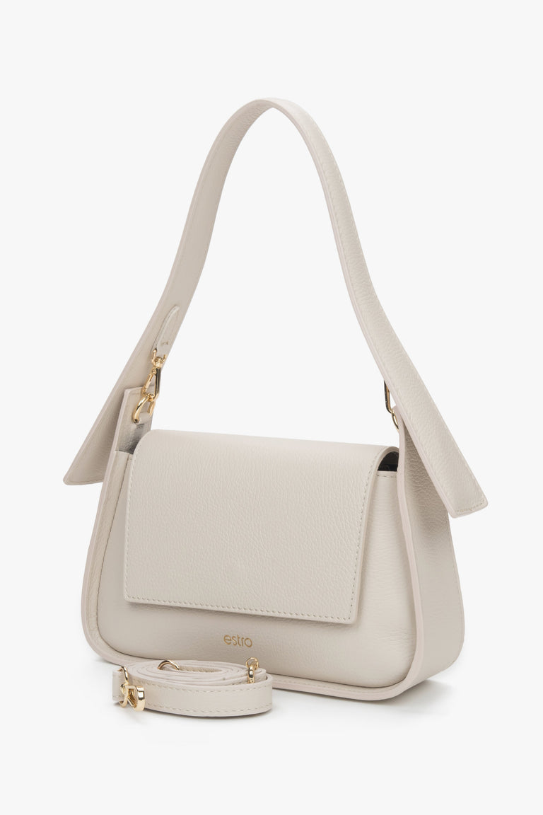 Women's milky beige shoulder bag from premium Italian genuine leather, Estro.