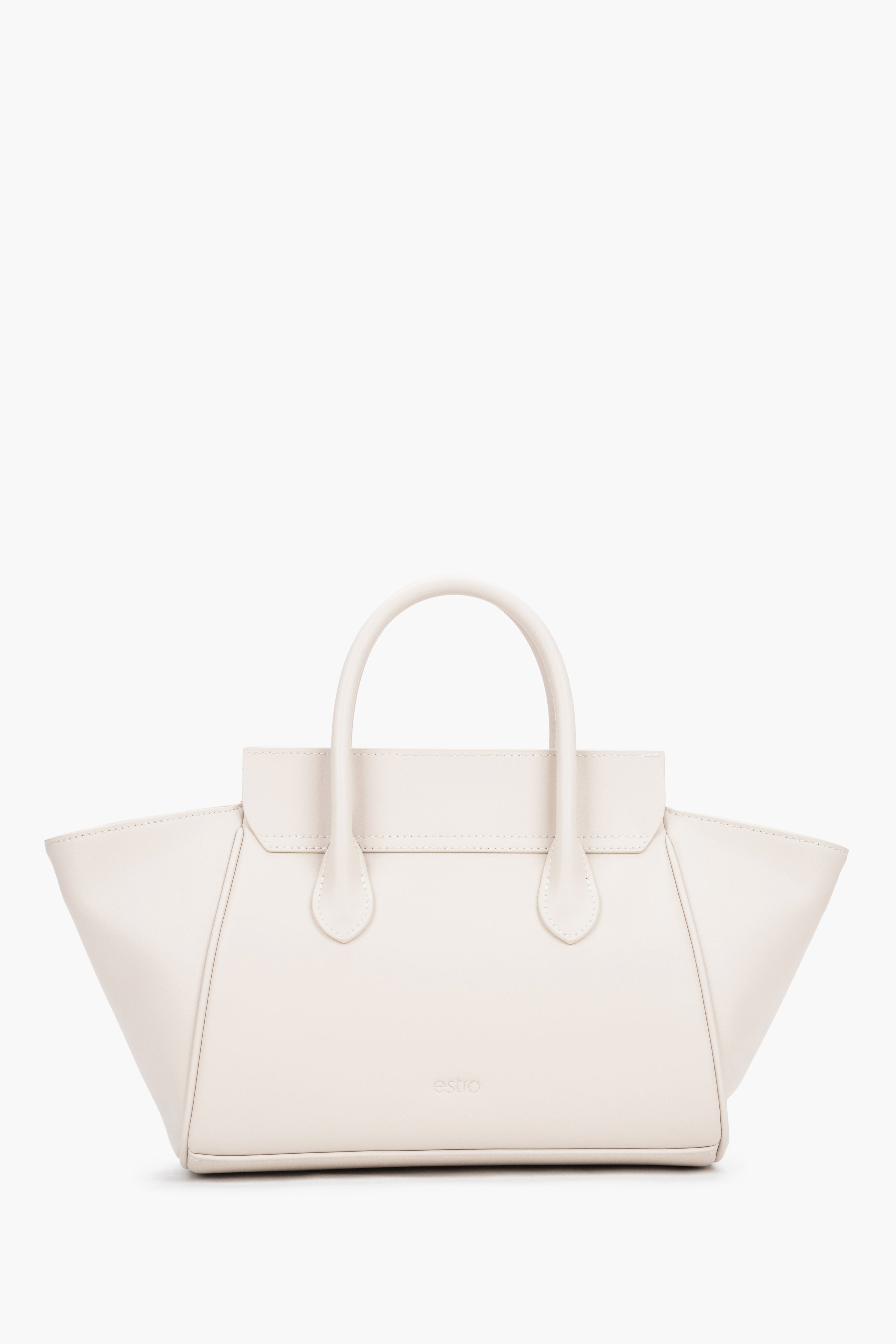 Women’s Milky-Beige Top-Handle Tote Bag made of Genuine Leather Estro ER00119883.