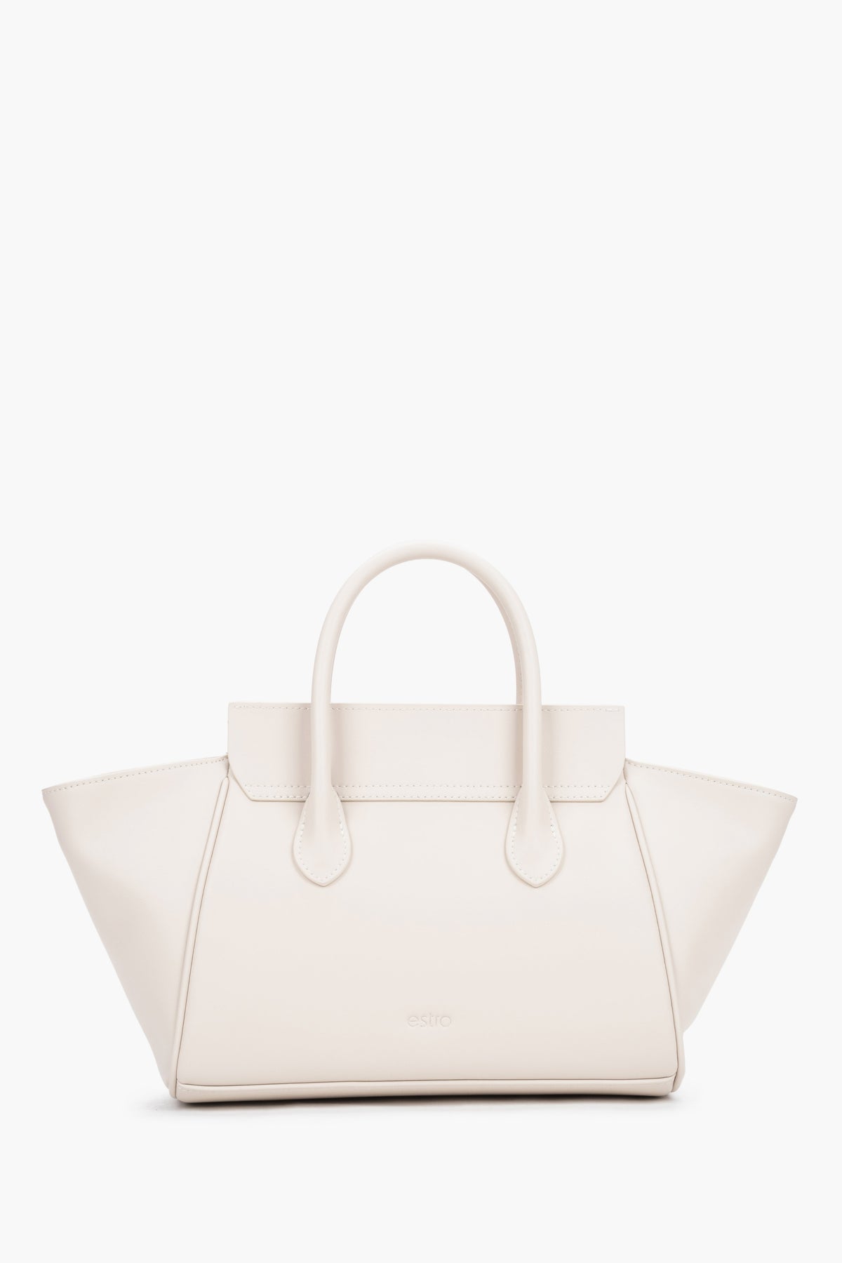 Women’s Milky-Beige Top-Handle Tote Bag made of Genuine Leather Estro ER00119883.