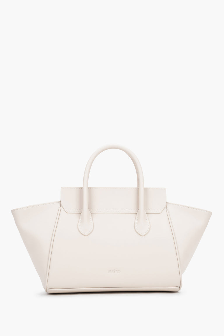 Women’s Milky-Beige Top-Handle Tote Bag made of Genuine Leather Estro ER00119883.