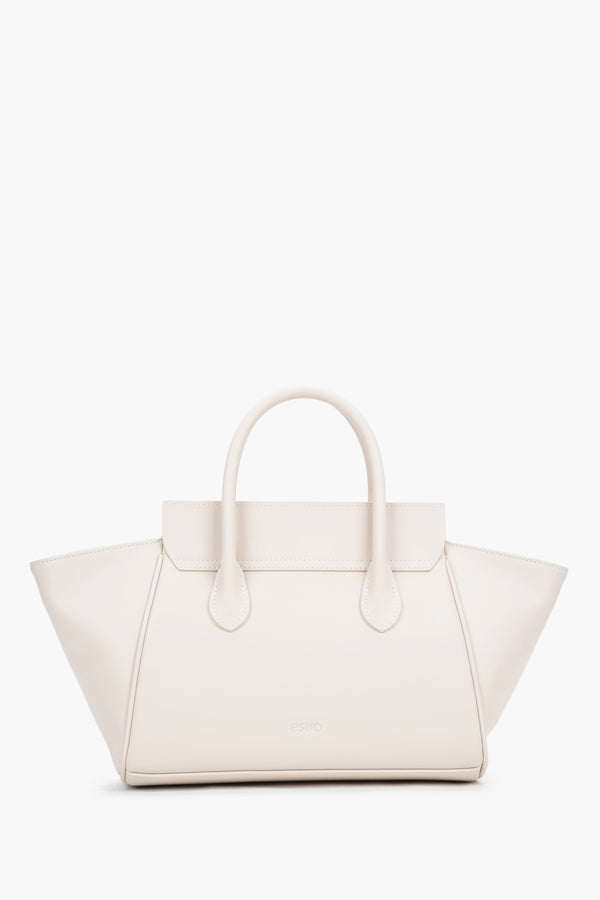 Women’s Milky-Beige Top-Handle Tote Bag made of Genuine Leather Estro ER00119883.