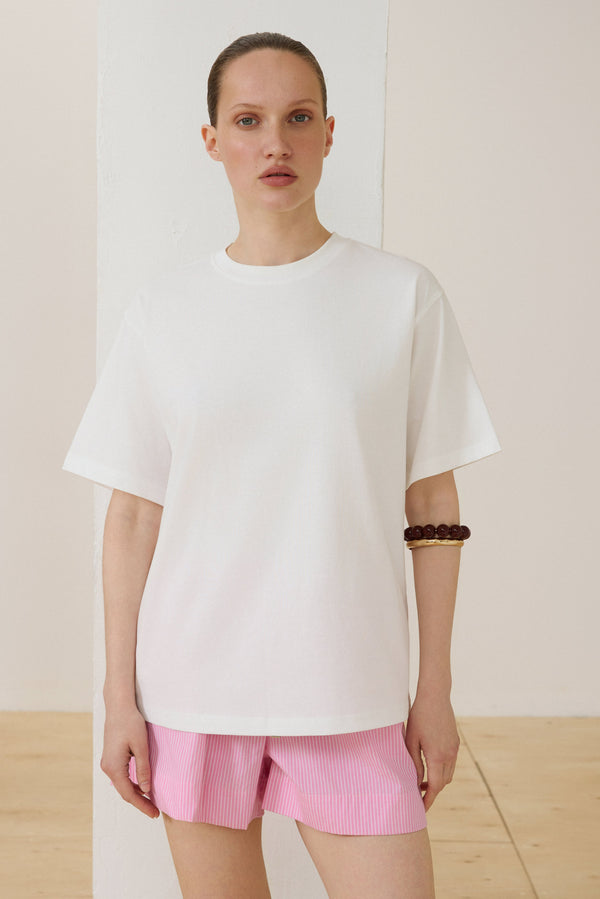 Women's Milky White Boxy-Style Cotton T-shirt Estro ER00119733.