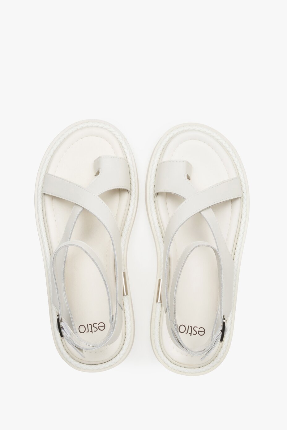 Women’s casual sandals, milky white, on a thick sole, in genuine leather, Estro.