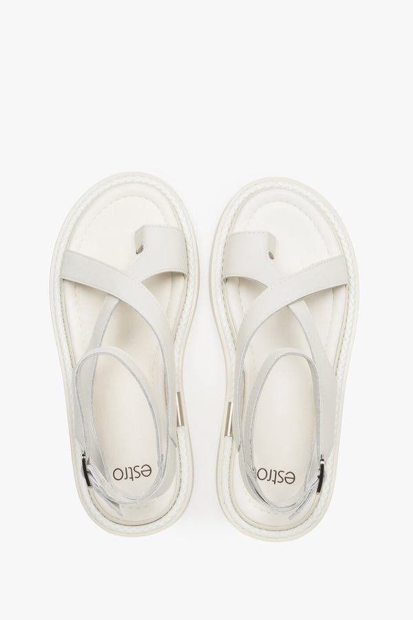 Women’s casual sandals, milky white, on a thick sole, in genuine leather, Estro.