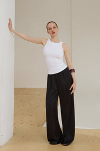 Women's Milky White Sleeveless Top made of Ribbed Cotton Estro ER00119737.