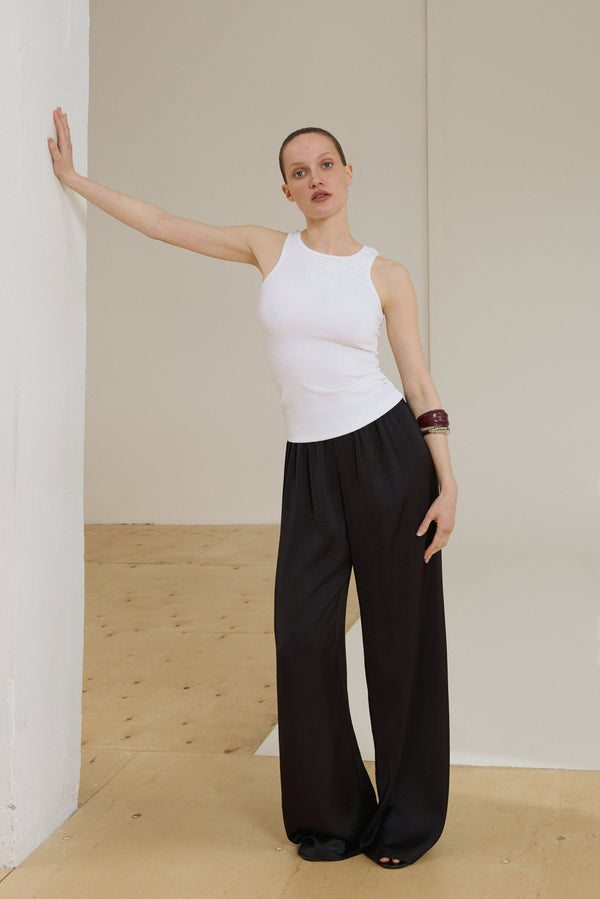Women's Milky White Sleeveless Top made of Ribbed Cotton Estro ER00119737.