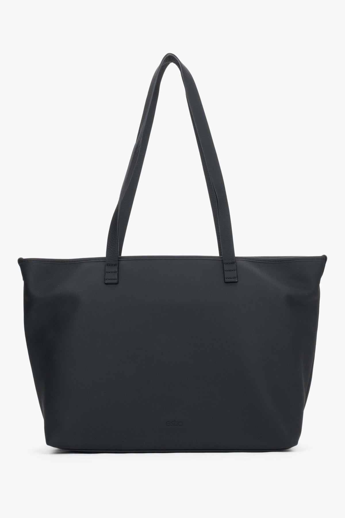 Women's Minimalist Black Genuine Leather Shopper Bag Estro.