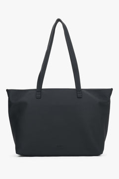 Women's Minimalist Black Genuine Leather Shopper Bag Estro.