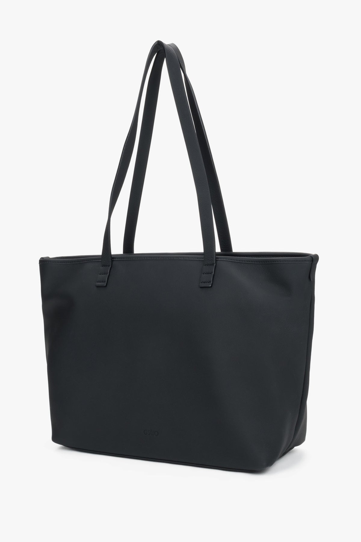 Estro - women's minimalist black genuine leather shopper bag.