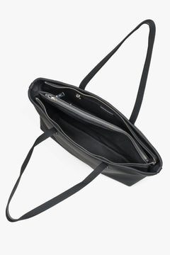 Women's minimalist black genuine leather shopper bag Estro.