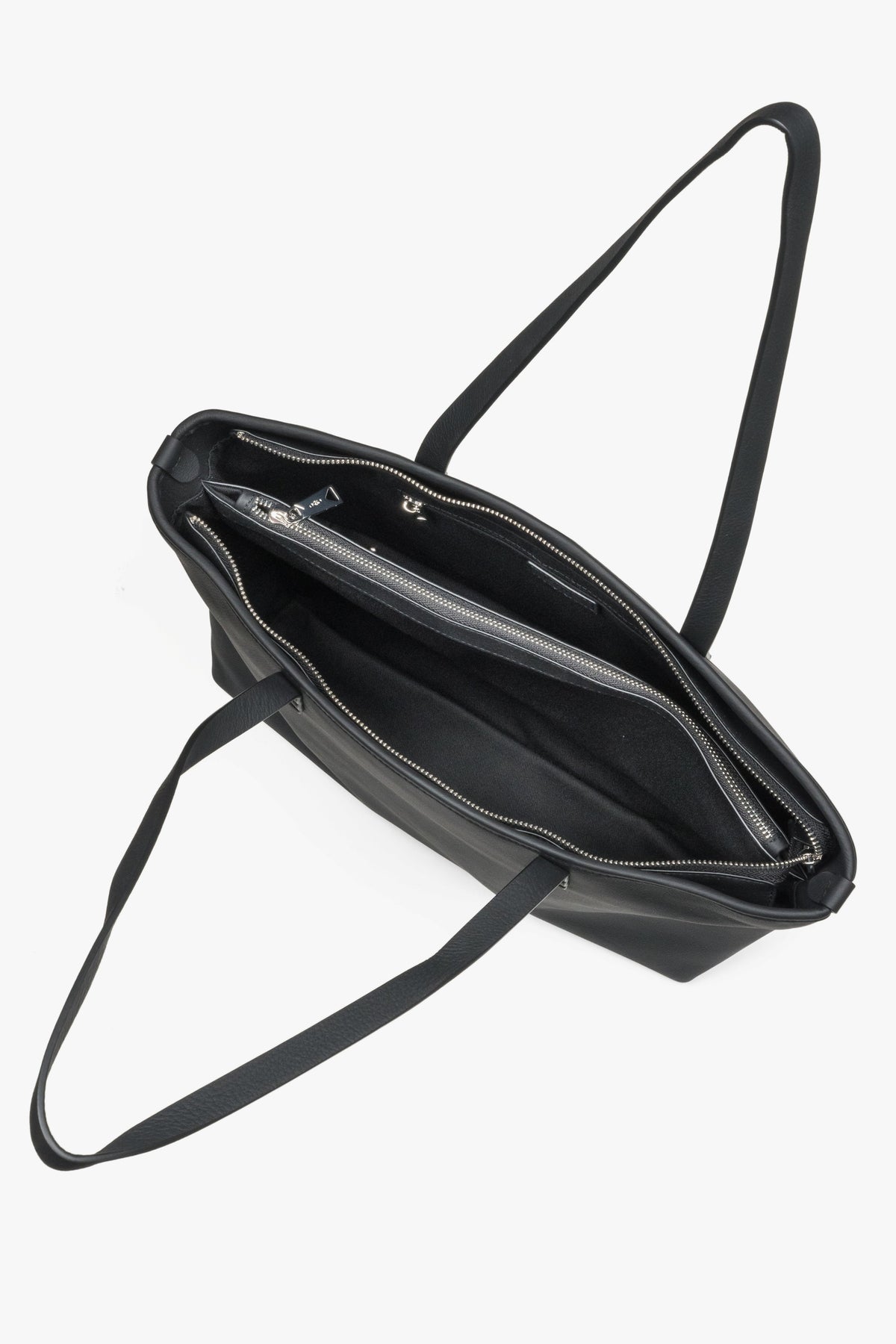Women's minimalist black genuine leather shopper bag Estro.
