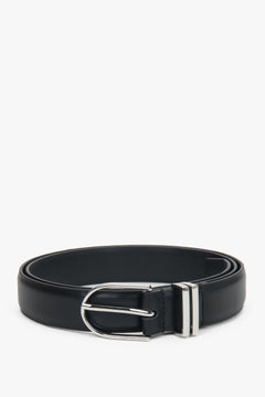 Women’s Minimalist Black Leather Belt with Silver-Tone Hardware Estro ER00118260.