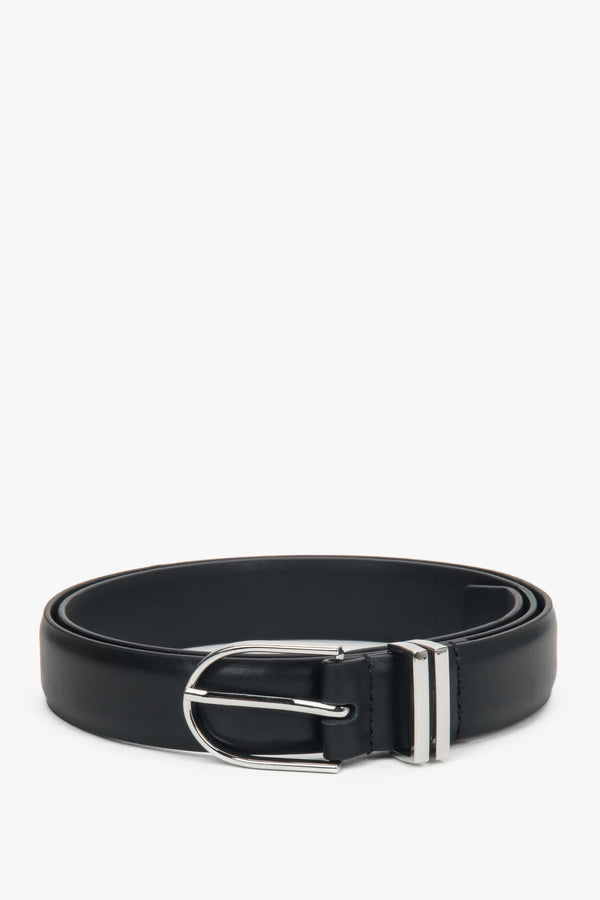 Women’s Minimalist Black Leather Belt with Silver-Tone Hardware Estro ER00118260.