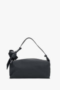 Women's Minimalist Black Leather Shoulder Bag with Decorative Knot Strap Estro ER00120881.
