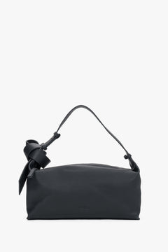 Women's Minimalist Black Leather Shoulder Bag with Decorative Knot Strap Estro ER00120881.