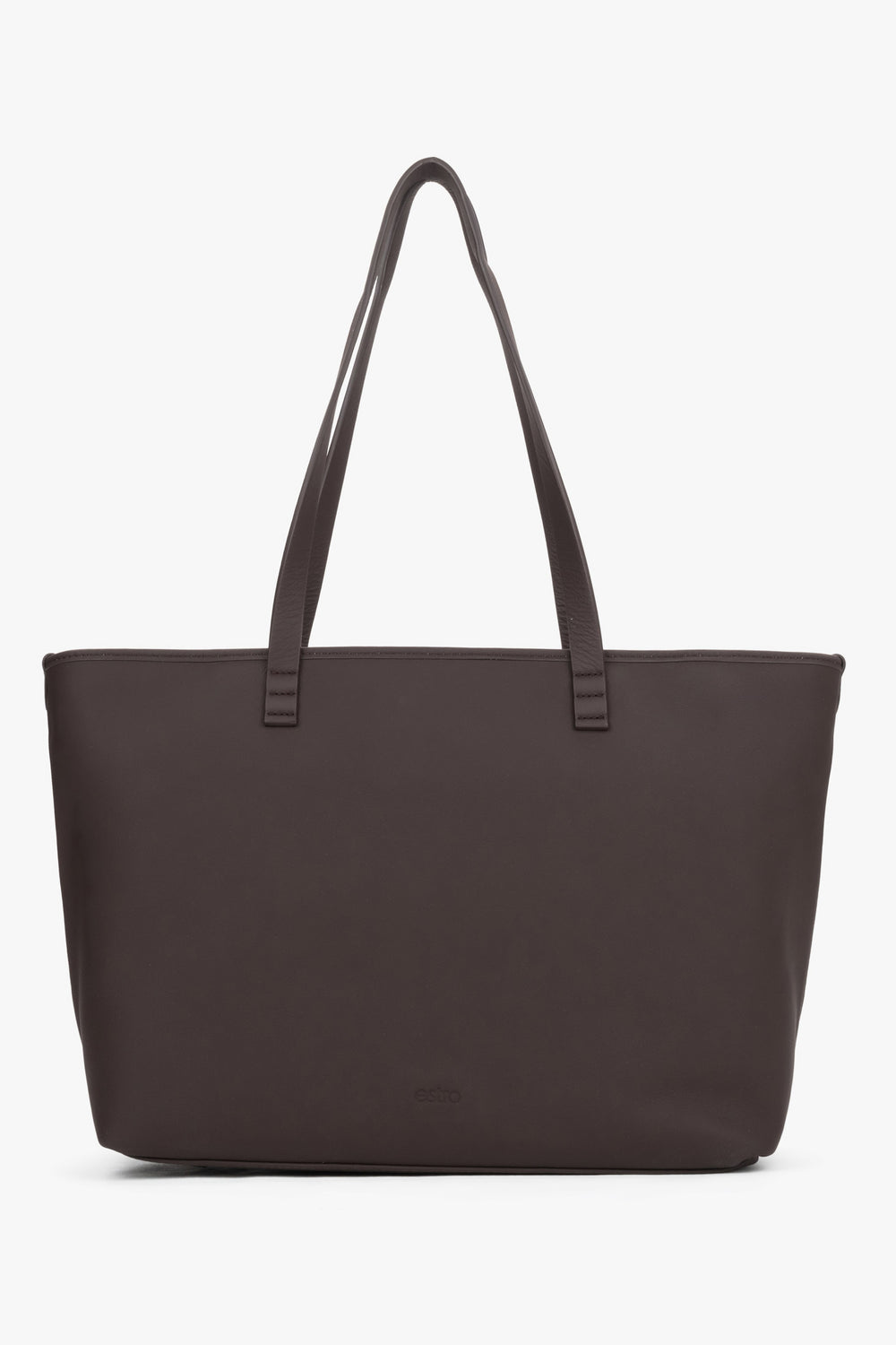 Women's Minimalist Dark Brown Genuine Leather Shopper Bag Estro ER00120564.