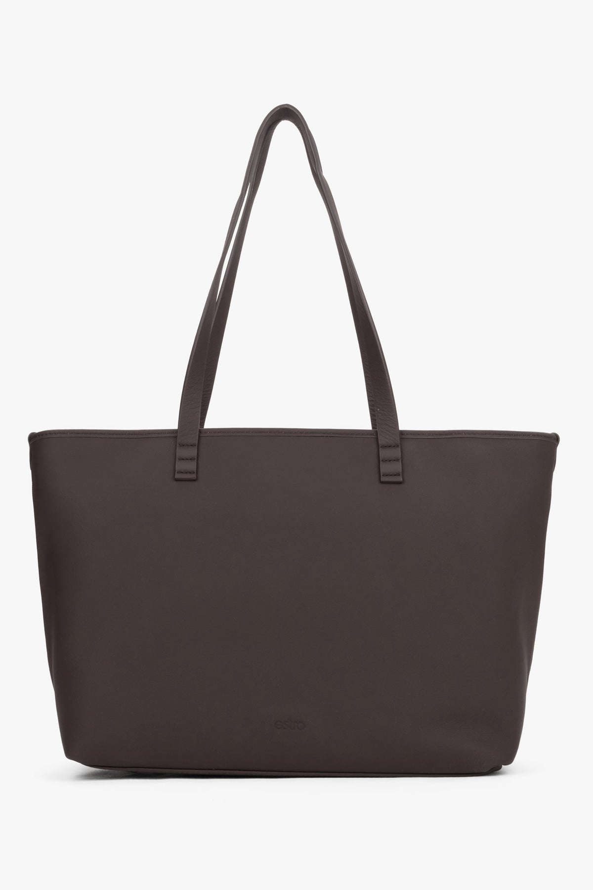 Women's Minimalist Dark Brown Genuine Leather Shopper Bag Estro ER00120564.