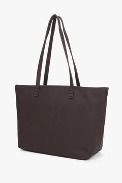 Estro - women's minimalist dark brown genuine leather shopper bag.
