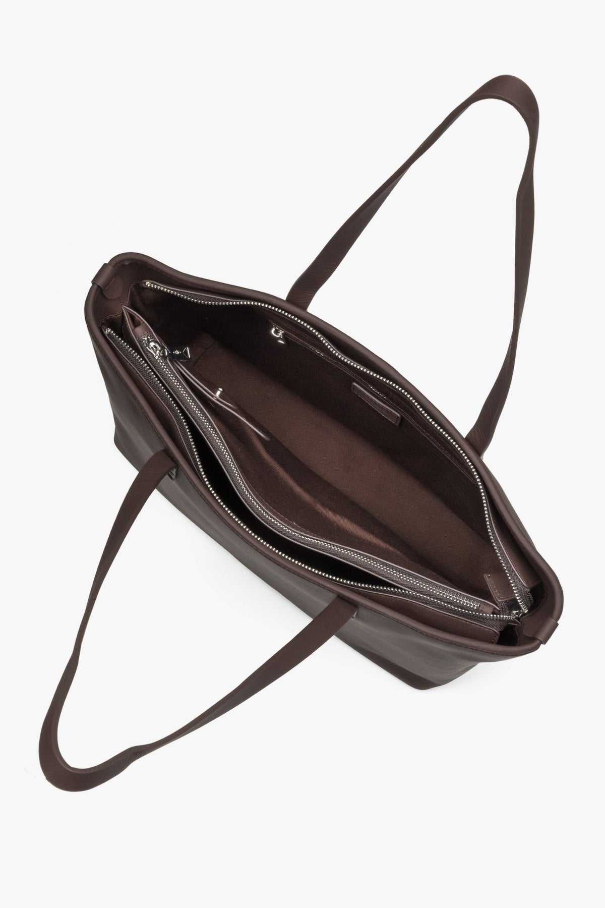 Women's minimalist dark brown genuine leather shopper bag Estro.