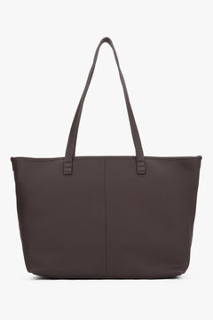 Dark brown minimalist genuine leather women's shopper bag, Estro.