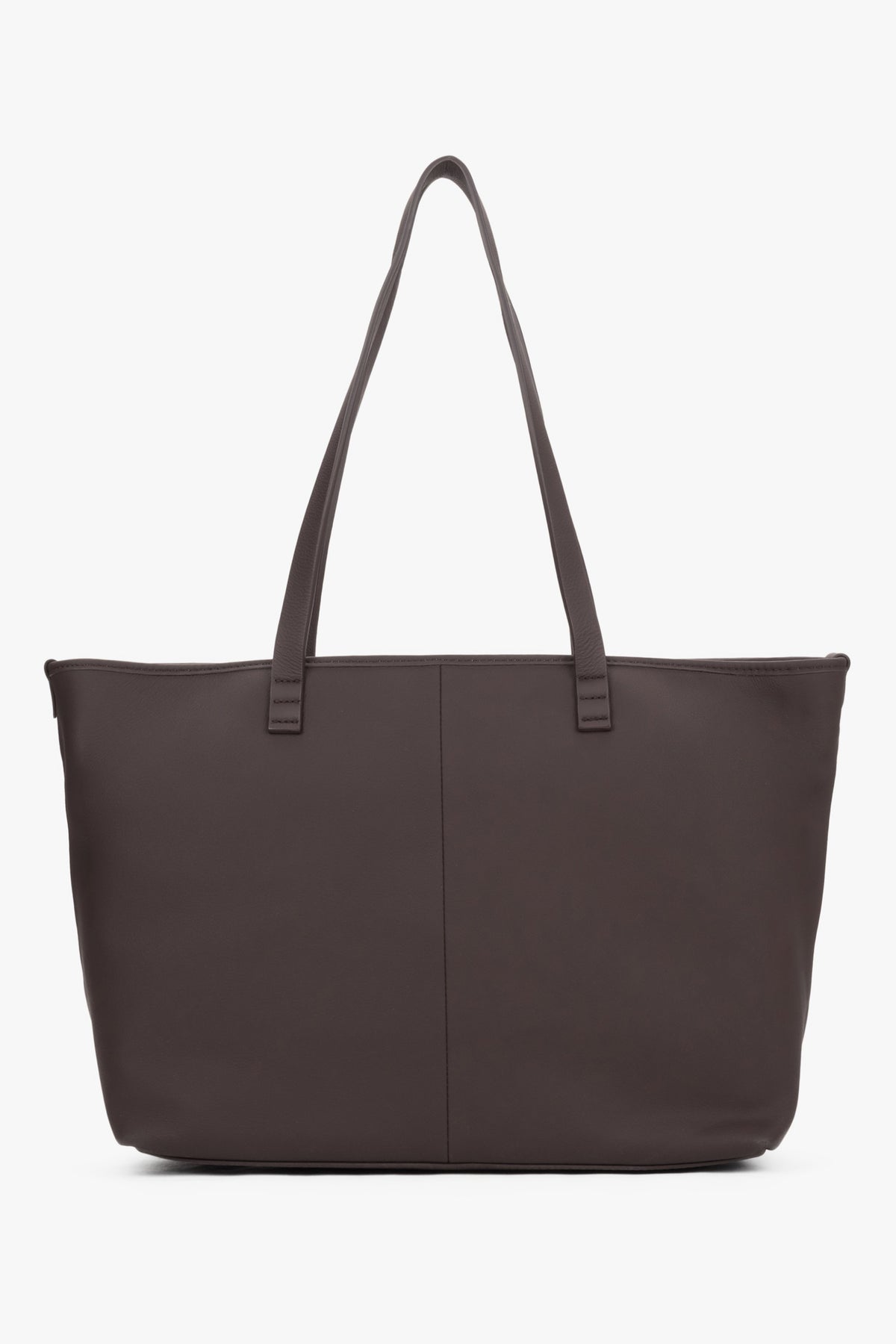 Dark brown minimalist genuine leather women's shopper bag, Estro.