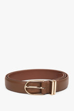 Women’s Minimalist Light Brown Leather Belt with Gold-Tone Hardware Estro ER00118262.