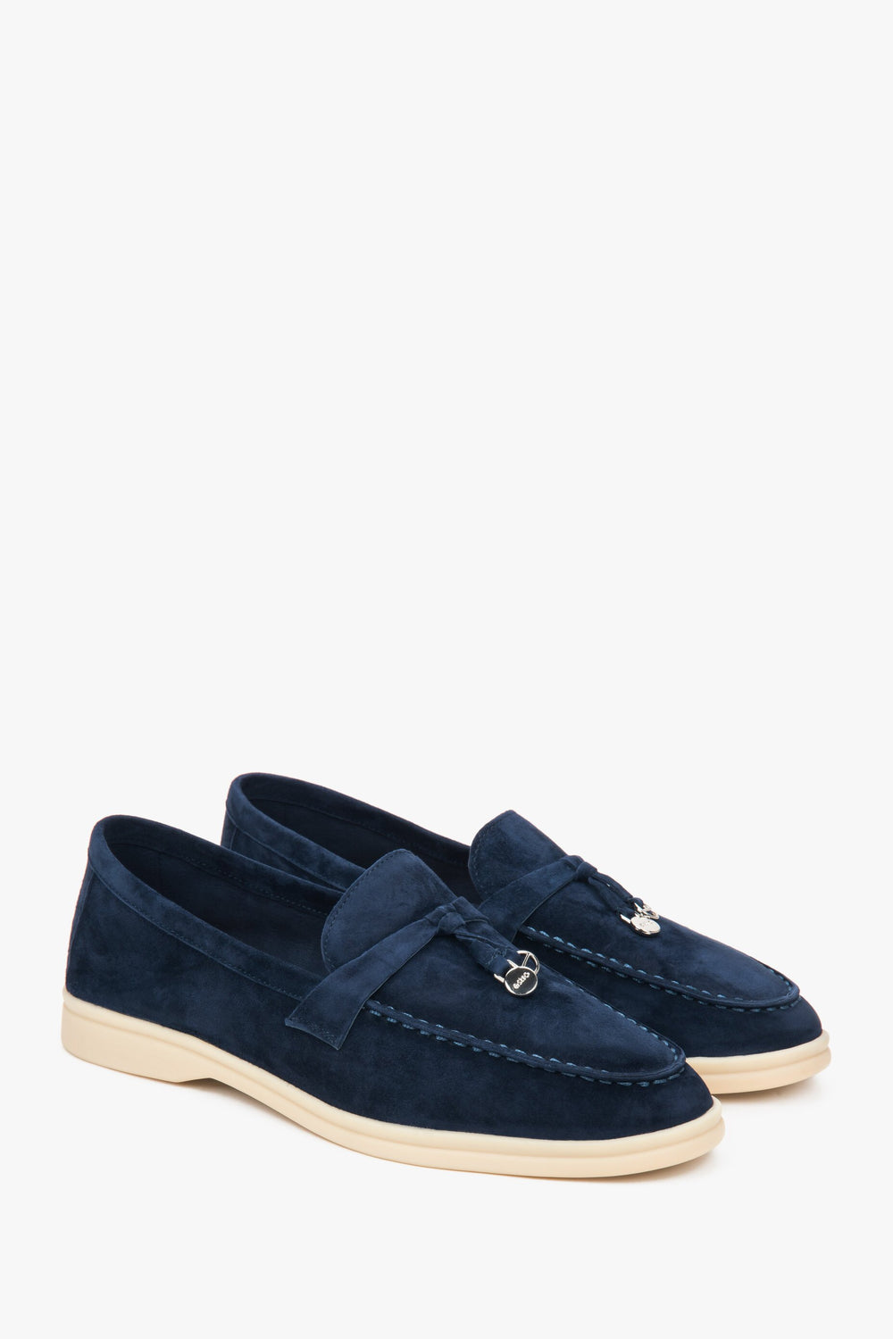 Estro navy blue velour women's loafers.