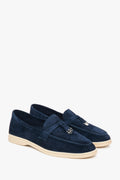 Estro navy blue velour women's loafers.
