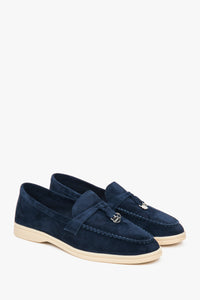 Estro navy blue velour women's loafers.
