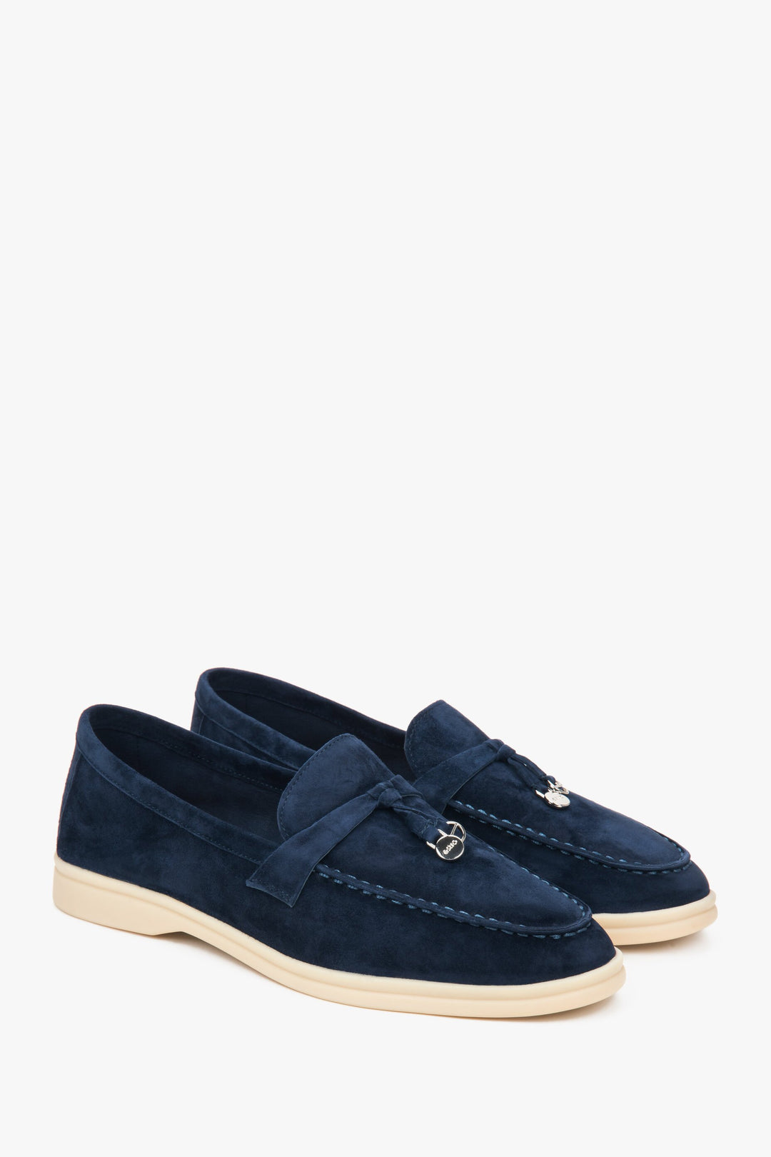 Estro navy blue velour women's loafers.