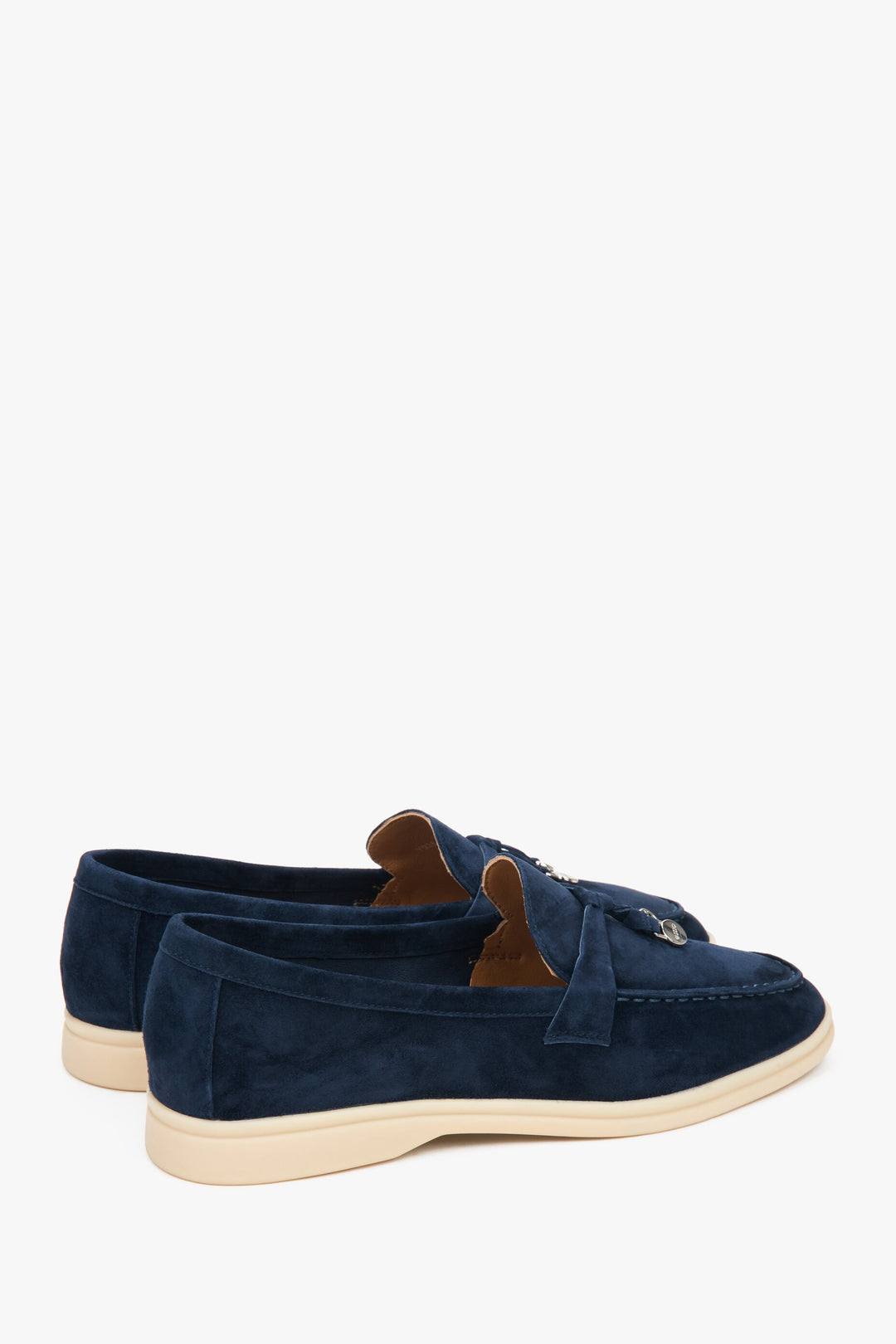 Estro navy blue velour loafers - heel.