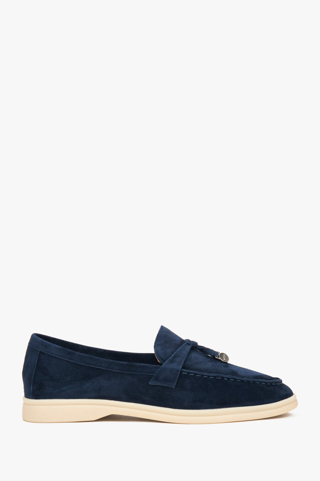 Women's Navy Blue Velour Loafers with a Decorative Tassel Estro ER00115751.
