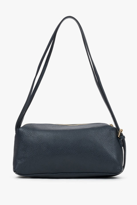 Stylish navy blue women's handbag made of textured premium Italian leather in an oblong design.