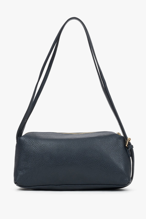 Stylish navy blue women's handbag made of textured premium Italian leather in an oblong design.
