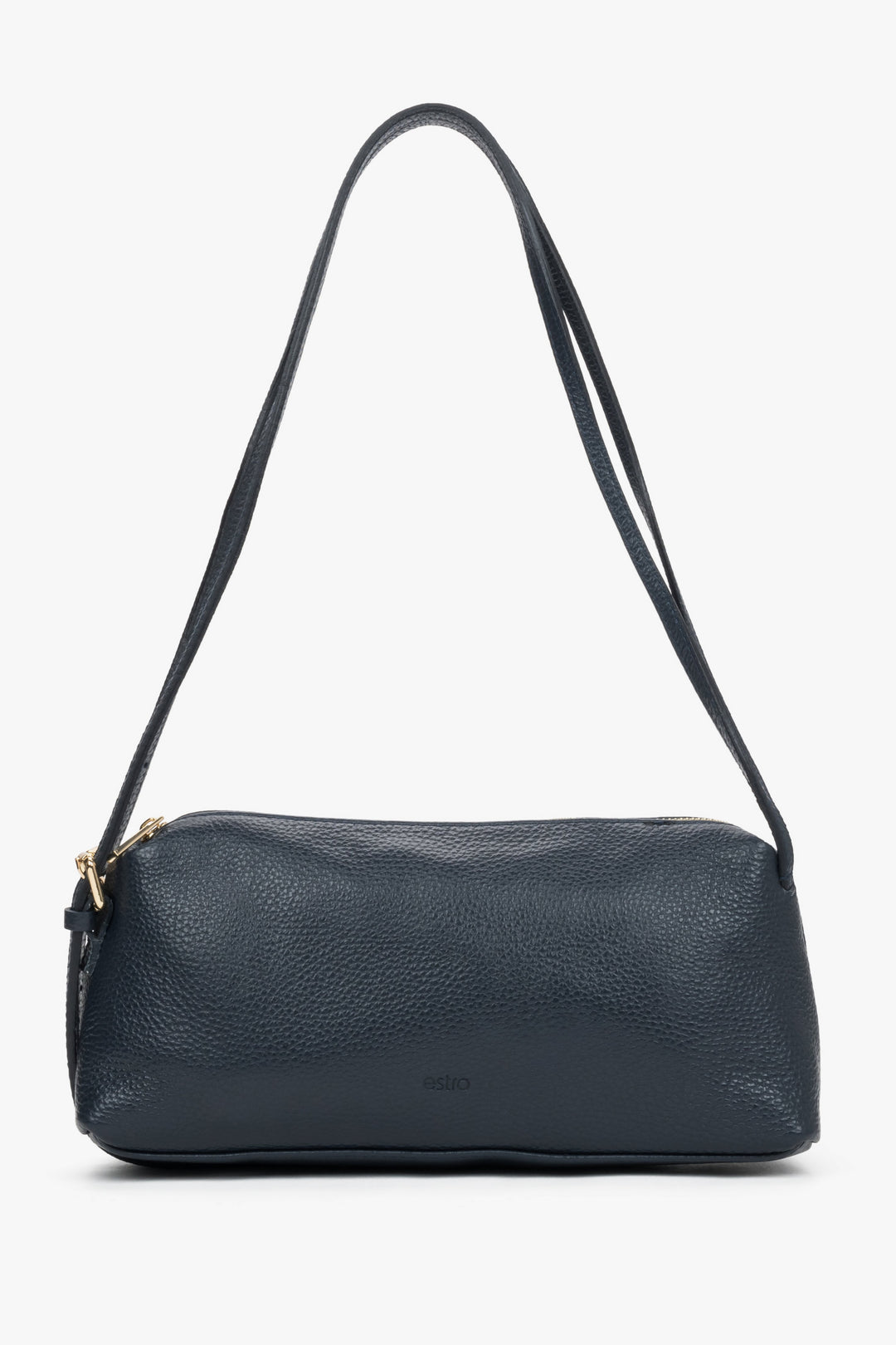 Navy leather women's shoulder bag made of high-quality Italian pebbled leather.