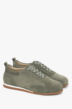 Women's Olive Green Barefoot Sneakers in Premium Italian Genuine Velour Estro ER00119621.