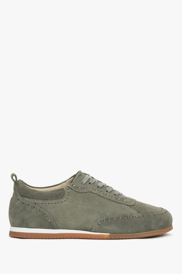 Olive women's barefoot sneakers made of Premium natural Italian velour.