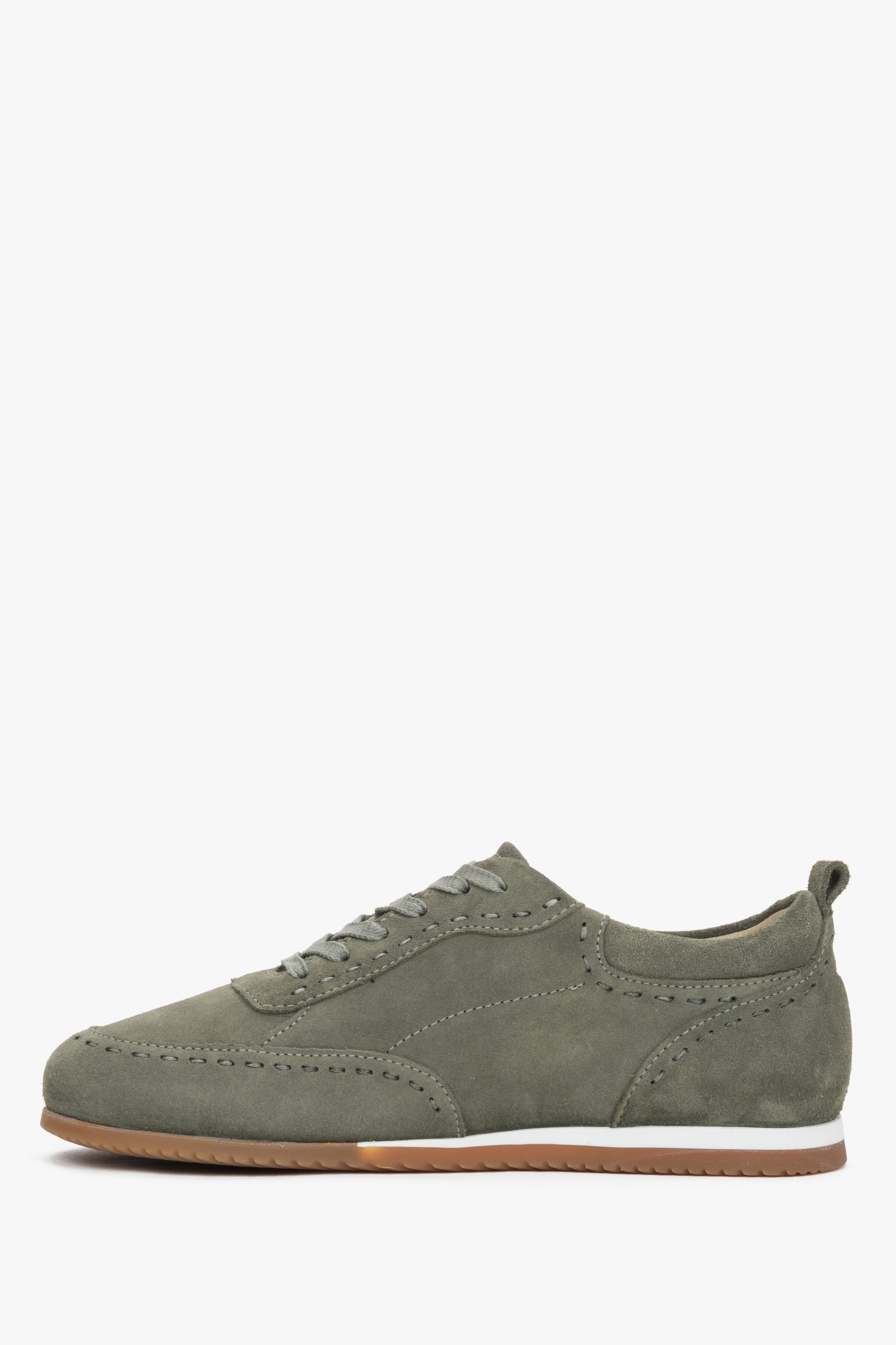 Women's olive barefoot sneakers made of Premium natural Italian velour by Estro.
