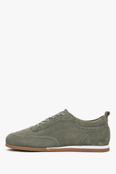 Women's olive barefoot sneakers made of Premium natural Italian velour by Estro.