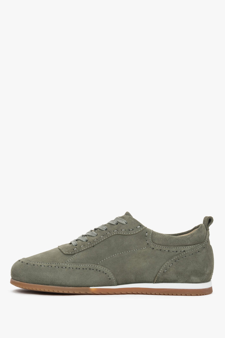 Women's olive barefoot sneakers made of Premium natural Italian velour by Estro.