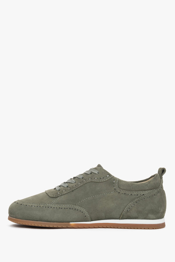 Women's olive barefoot sneakers made of Premium natural Italian velour by Estro.